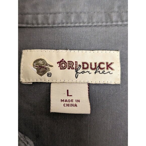 Dri Duck for Her Long Sleeve Shirt Size L Cotton Button Up Top Roll Tab Gray - Picture 6 of 7